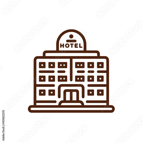 Hotel building illustration in minimalist line art style  on a transparent background