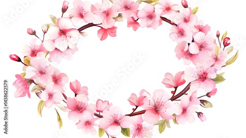 Wallpaper Mural Pink spring flowers in a shape of circle - Hand drawn botanical illustration Torontodigital.ca