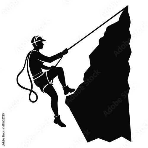 Climber Using Rope And Gear To Scale Dangerous Cliff