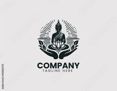Meditating Buddha Lotus Line Art Vector Logo