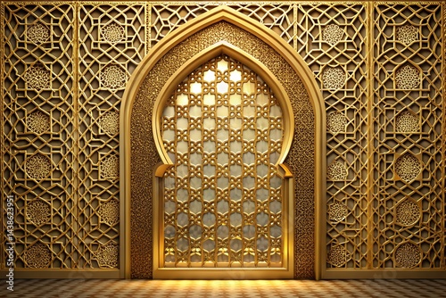Golden Islamic Arch Window Eid Al Adha Backdrop