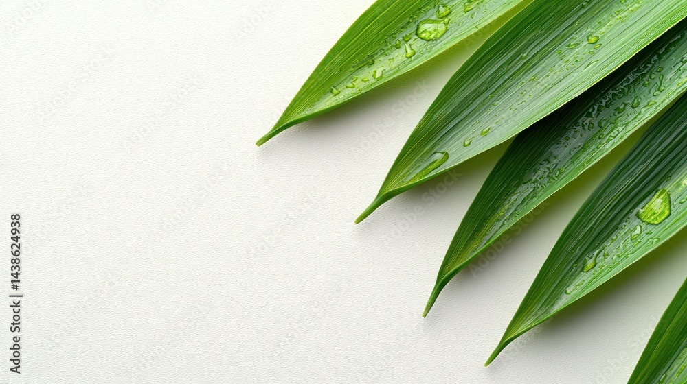 Obraz premium Green leaves with water droplets, minimal design