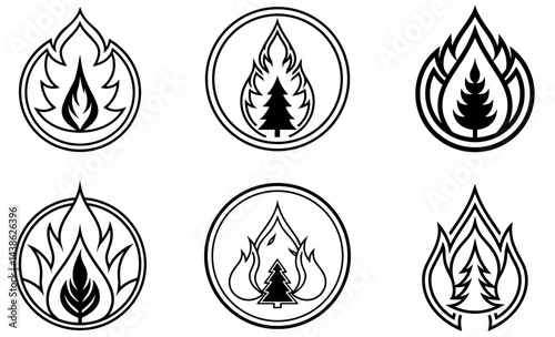stylised logos featuring a tree and flames