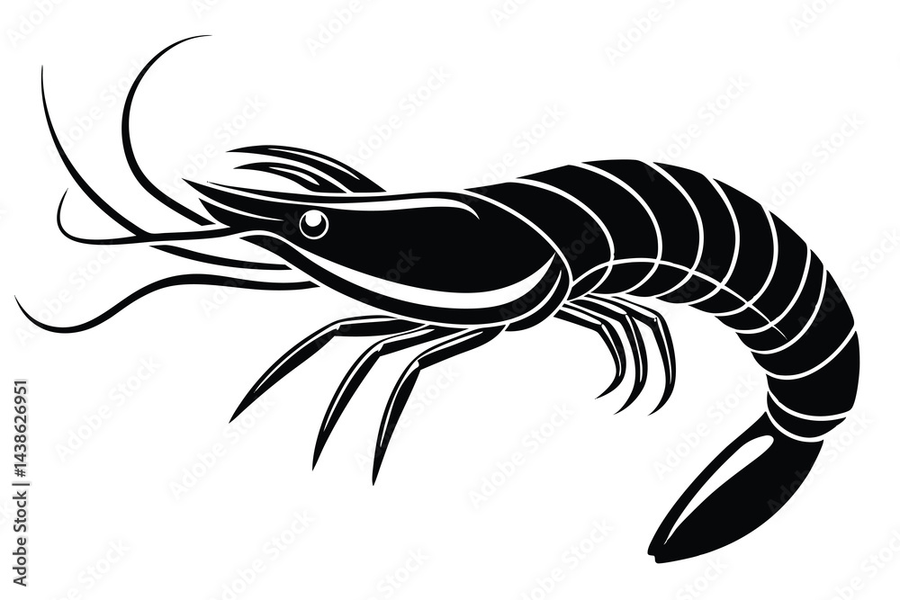 Naklejka premium silhouette of a shrimp fish vector.
