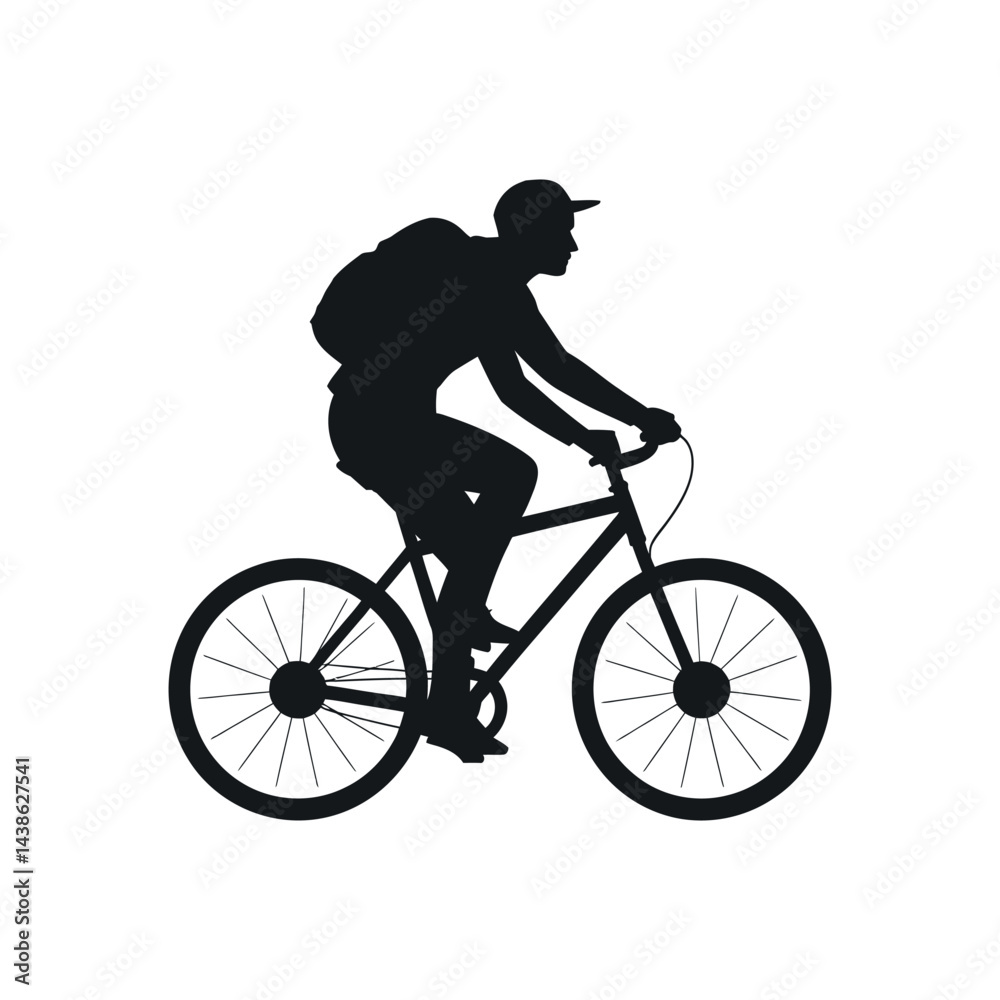 Silhouette Of A Man Riding A Bicycle With Backpack On White Background Vector Illustration For Stock Images Silhouette Of A Man Riding A Bicycle With Backpack On White Background Vector Illustration For Stock Images