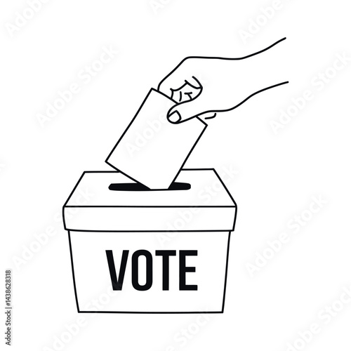 Hand Placing Ballot In Vote Box Minimalist Black And White Illustration Concept Of Democracy And Election