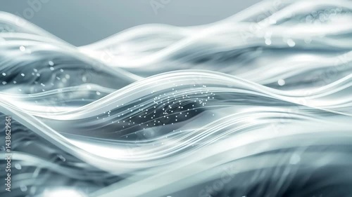 Ethereal Flowing White Waves with Soft Sparkling Particles in Motion
