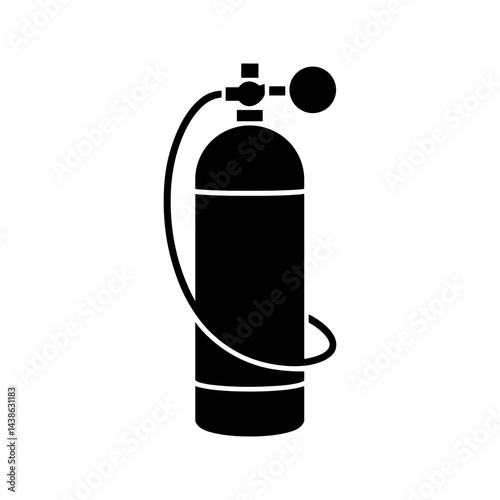 Scuba Diving Tank Icon: A simple, yet essential black and white icon representing a scuba diving tank. Its minimalist style makes it versatile for use in diving related illustrations, infographics.