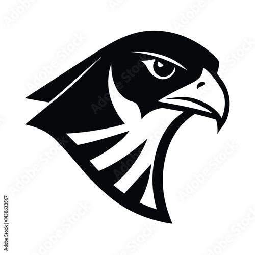 Striking black and white graphic illustration of a falcon head profile powerful and intimidating
