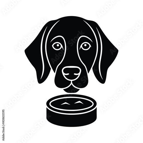 Elegant black dog silhouette with food bowl design for pet product branding and logo