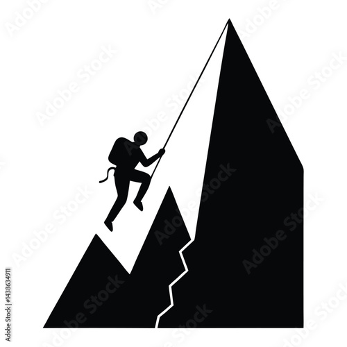 Person Climbing A Towering Mountain Face With Minimalist Background