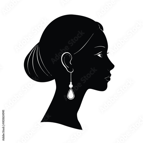 Elegant woman silhouette profile with stylish hairstyle and dangle earring design element