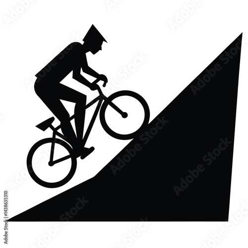 Silhouette Of Man Pulling A Bicycle Up A Steep Mountain