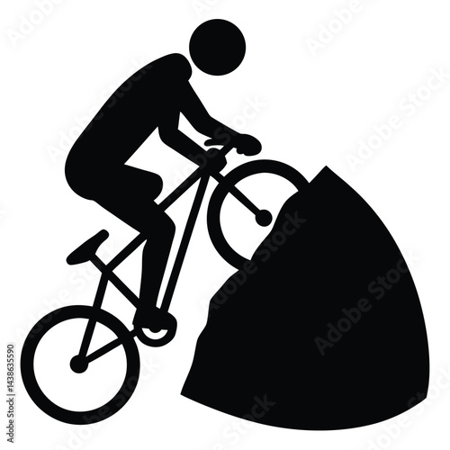 Mountain Climber Pulling Bicycle Up A Boulder