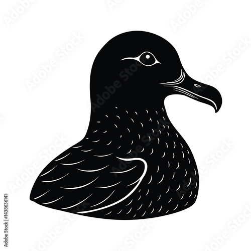 Rhinoceros auklet seabird silhouette monochrome detailed vector illustration nature wildlife birdwatching graphic design