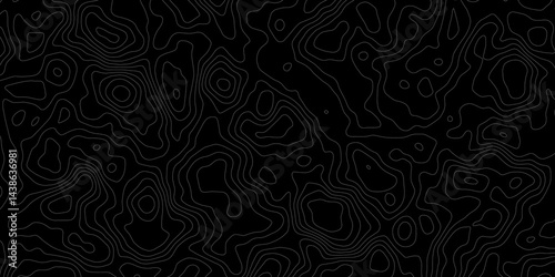 Abstract topography circle with contour map waves paper topo line black and white , the purpose of the map, and the key features represented, such as elevation, landforms, or specific terrain.