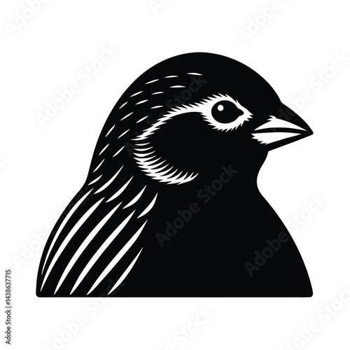 Elegant black sparrow graphic illustration bird vector head close up birdwatching symbol wildlife design