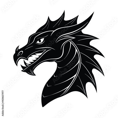 Dragon head silhouette vector illustration mythical creature emblem fantastic beast fierce and majestic design element
