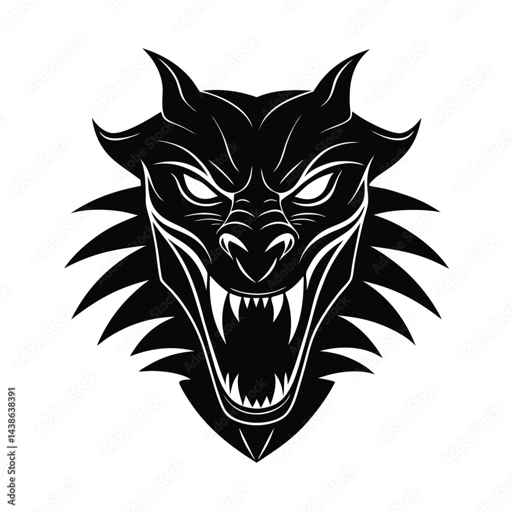 Obraz premium Black and white dragon head vector graphic tattoo style mascot emblem