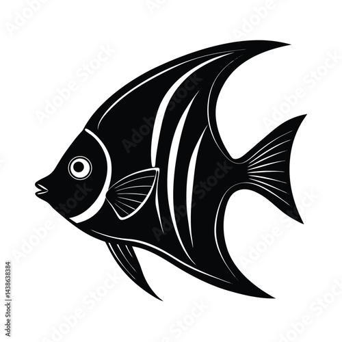 Stylized black and white silhouette of an angelfish vector illustration for graphic design and creative projects