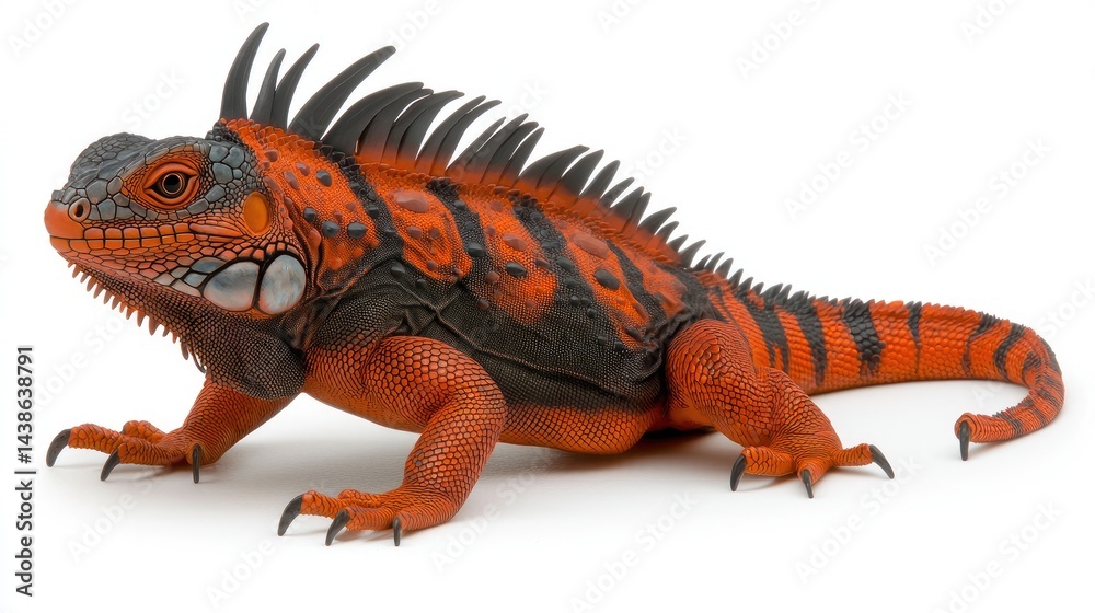 Obraz premium Colorful orange spiked lizard figurine studio toy model white background close-up realistic design