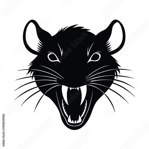 Black and white silhouette of a feral rat head showing teeth and whiskers with an angry expression