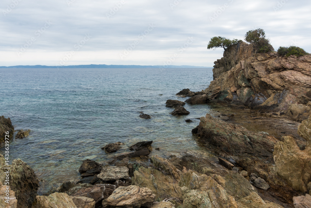 Beautiful scenery by the sea under a cloudy sky in Sithonia, Chalkidiki, Greece