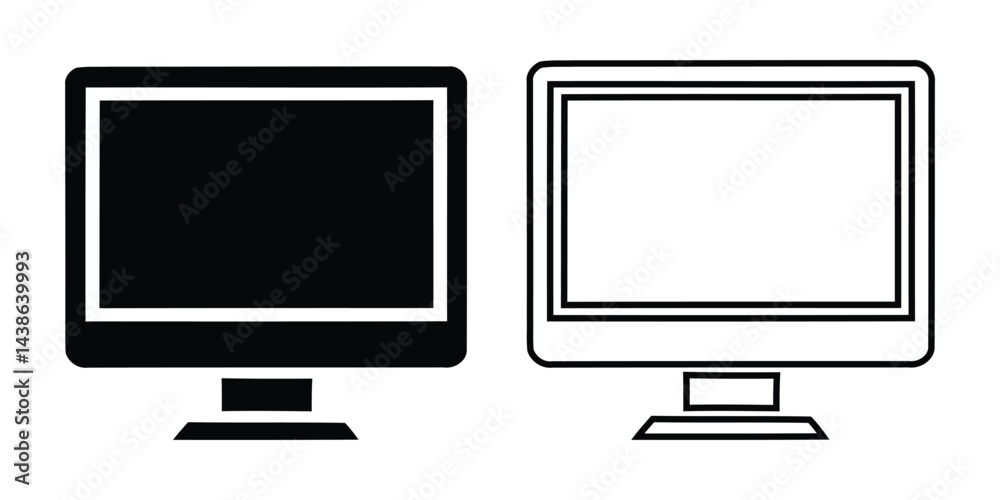 Simple black and white computer monitor icons, perfect for web design or presentations. Simple black and white computer monitor icons, perfect for web design or presentations.