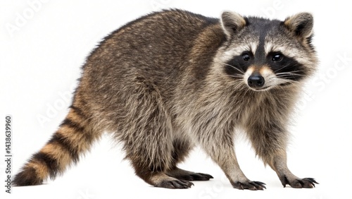 close up of a raccoon on a white background