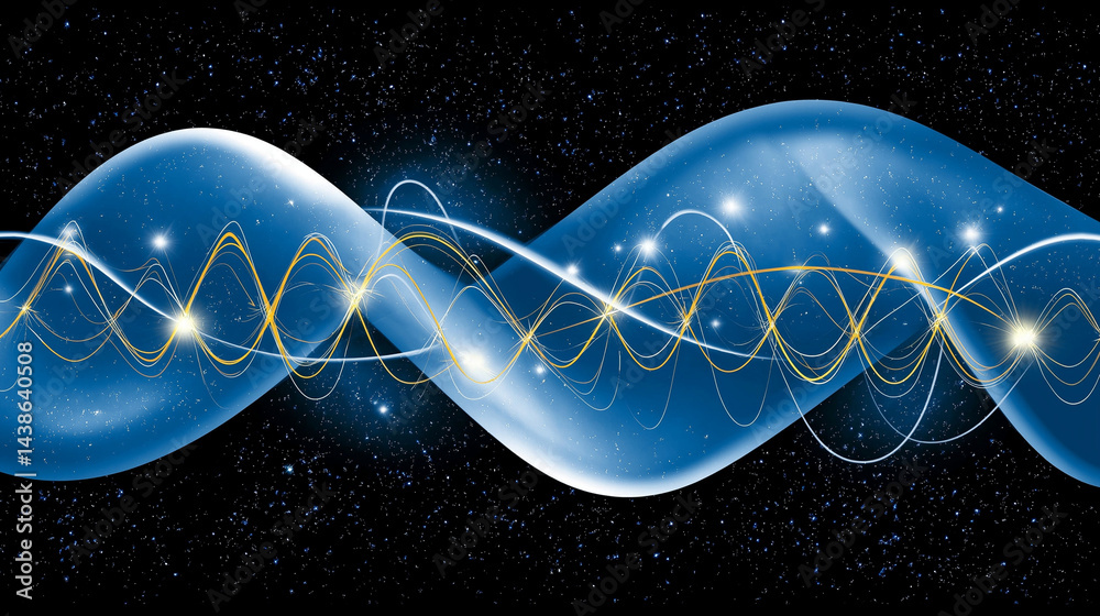 Abstrakte DNA-Doppelhelix mit blau-weißen Lichteffekten auf schwarzem Hintergrund