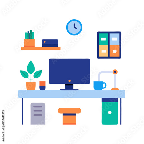 Remote Office Setup Illustration on White Background