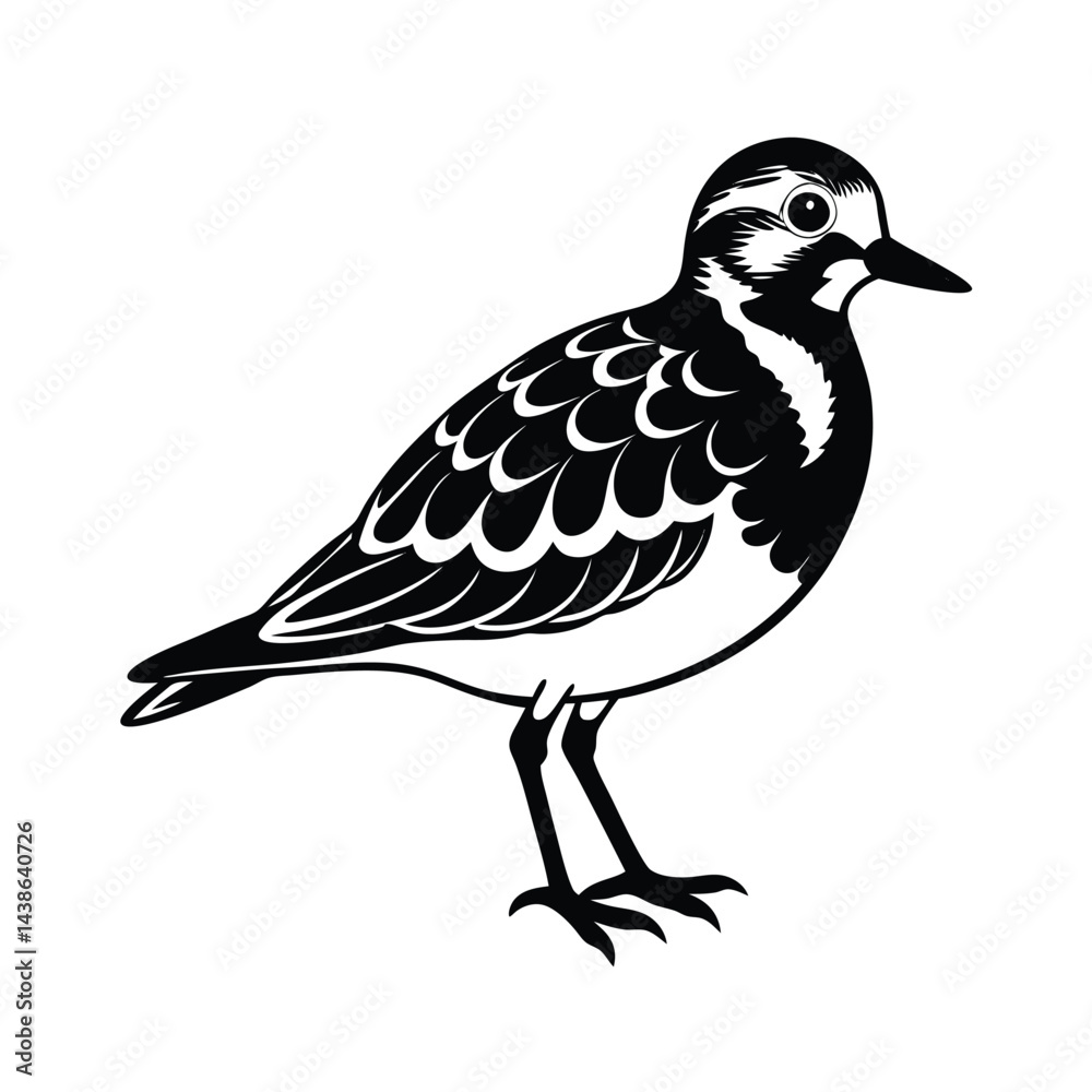 Fototapeta premium Black and white vector illustration of a ruddy turnstone bird standing side view