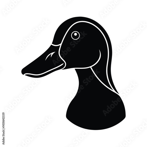 Minimalist black duck head silhouette graphic on white background for logo or icon design