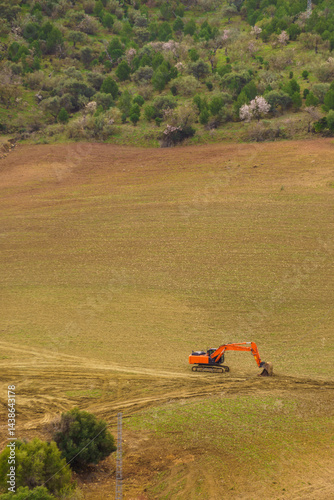 Obraz na płótnie Digger excavator on field. w salonie