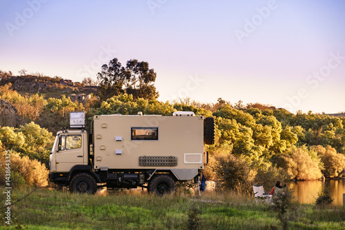 Offroad camper 4x4 truck on nature