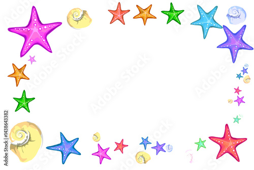 frame of snails and starfish without background