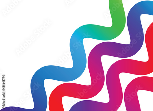 Abstract design with color lines, gradient shapes, 3D rainbow ribbons, and undulating waves in a minimalist modern layout for posters or branding