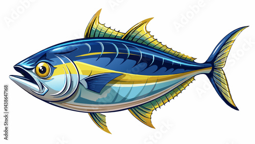Very beautiful Bonito, Isolated on White Background – Single Italian "Palamita" (Sarda sarda), Popular Mediterranean Mackerel-like Commercial Fish – Detailed Close-Up Macro, Top View, from white backg