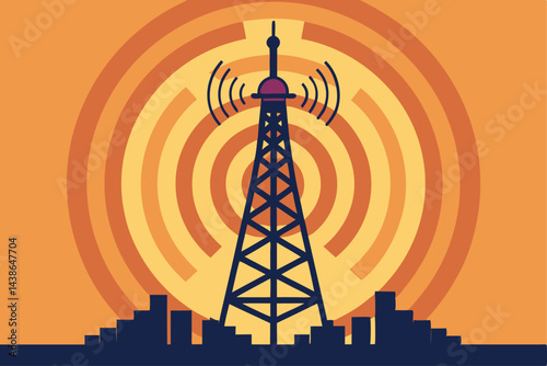 Cell Phone Tower icon of silhouette vector illustration.