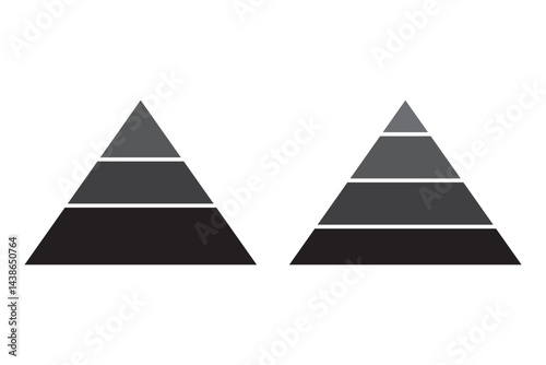 Triangular pyramid infographic vector icon set. pyramid infographic chart set collection. Triangle hierarchy data segments collection. Business concept. Vector illustration 