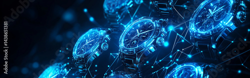 Futuristic 3D Luxury Watches in Neon Glow.High-End Watch Design with Copy Space for Retail Banners, VIP Loyalty Campaigns & Luxury Catalogs.Mockup ready,minimal creative fashion concept,trending now