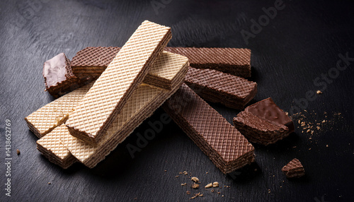 wafer bars in chocolate on the black table