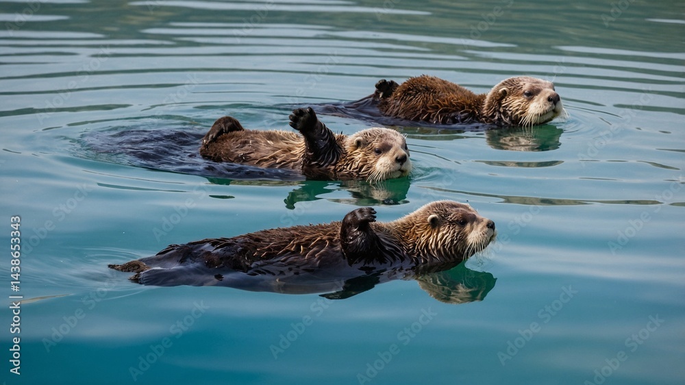 Fototapeta premium otters swimming, created by ia