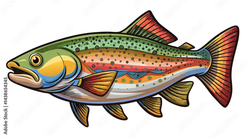 Fototapeta premium Very beautiful Freshwater fish isolated on white background closeup. The rainbow trout or the steelhead is a fish in the family salmonid, type species: Oncorhynchus mykiss. white background