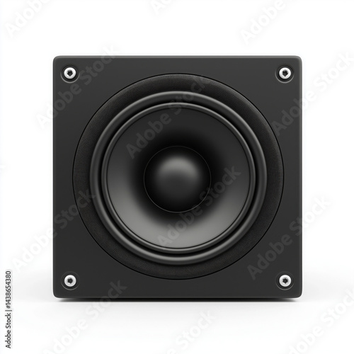 Black woofer speaker modern audio device isolated on white background