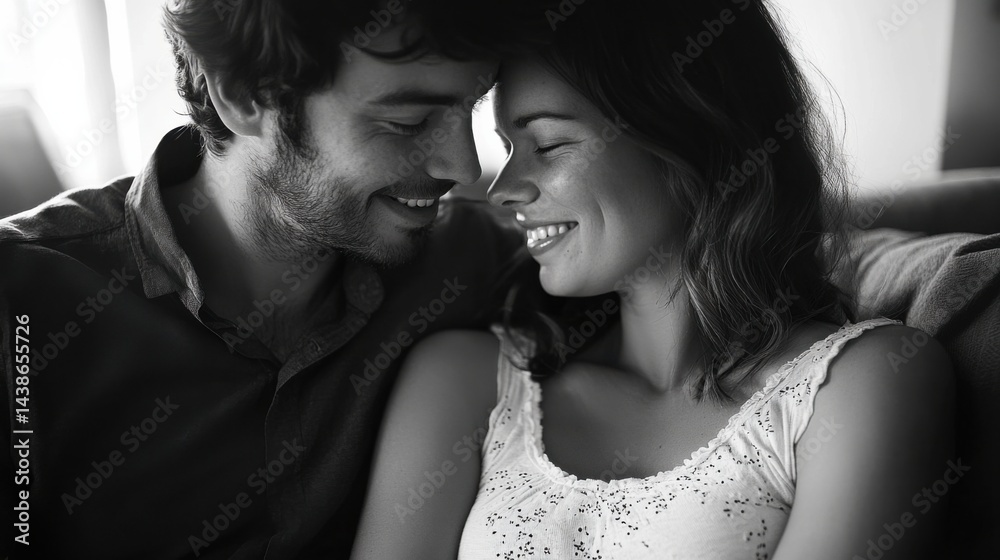Happy couple expecting baby looking into each eyes Happy couple expecting baby looking into each eyes