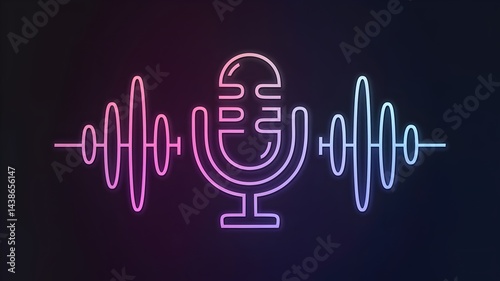 A mic and wavers symbol with neon colors.
