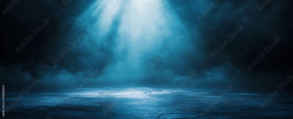 Dark blue background with a spotlight beam on an asphalt floor, a dark abstract background for product presentation. Dark blue background with a spotlight beam on an asphalt floor, a dark abstract background for product presentation.