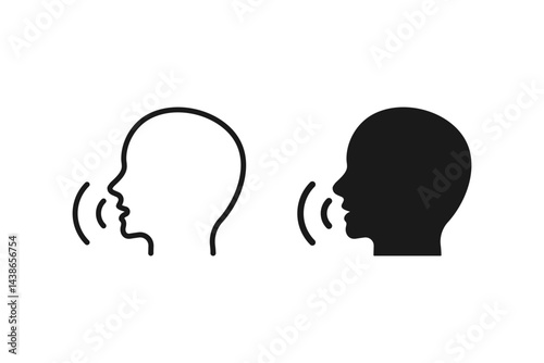 Voice control icon set. Human head with sound waves, representing communication and speaking