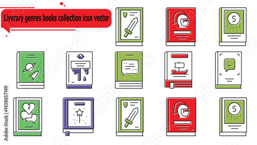 Literary genres books collection icon vector
